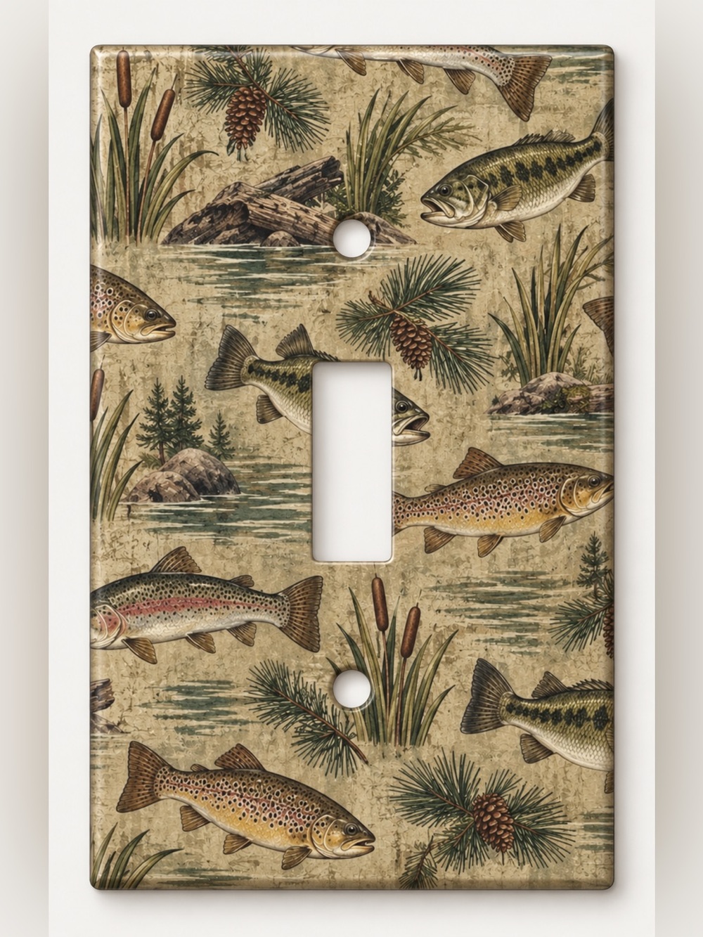 Rustic Trout Bass Fishing Lodge Lake Cabin Toggle Light Switch Wall Plate